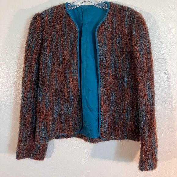Brown and blue vintage 80s textured wool blazer‎ Medium - Picture 1 of 5